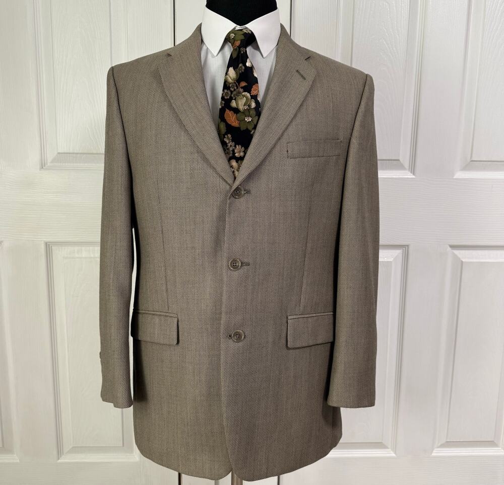 Calvin Klein Men's Tan Beige Wool 3 Buttons Sportscoat Blazer Size 41R